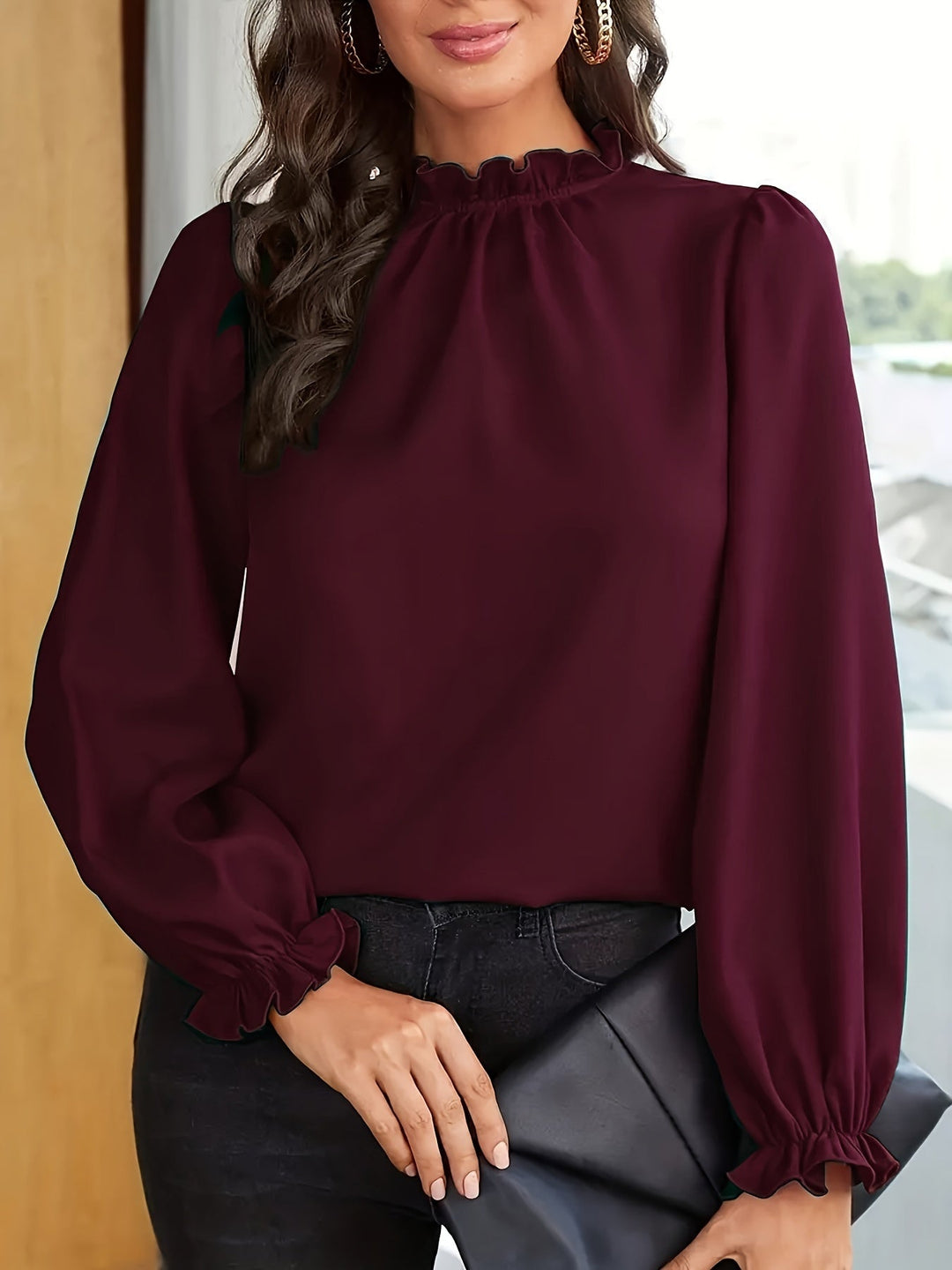 Tamsin | Rimpelige Hoge Hals Puff Mouw Blouse