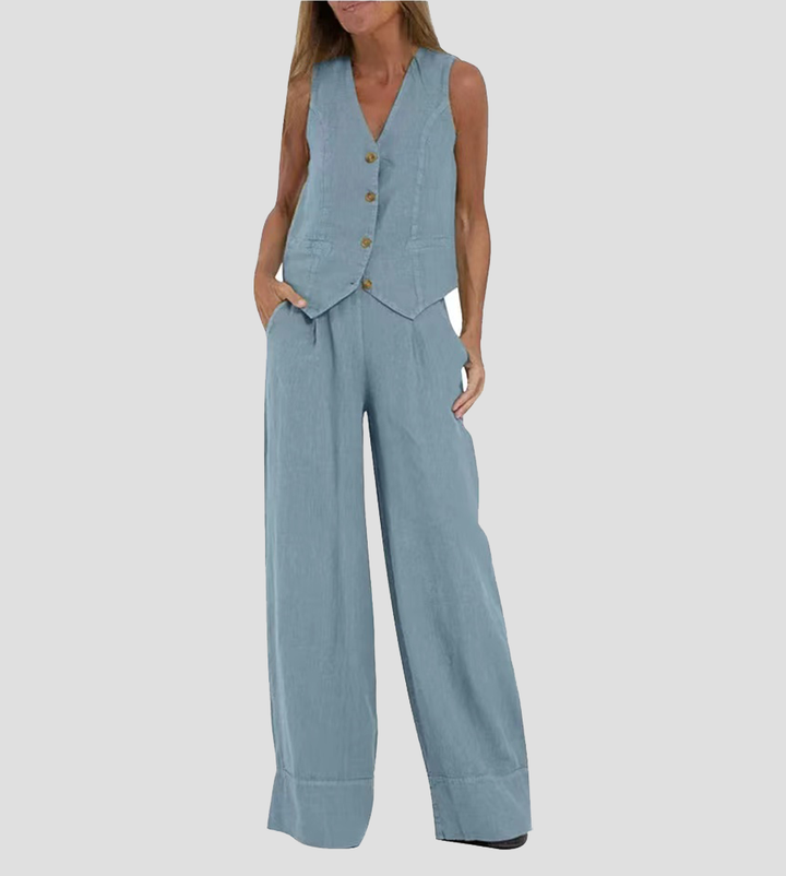 Lauren | Mouwloze V-Hals Vest &amp; Brede Pantalon Set