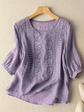 Susannah | Geborduurde Blouse met Ronde Hals