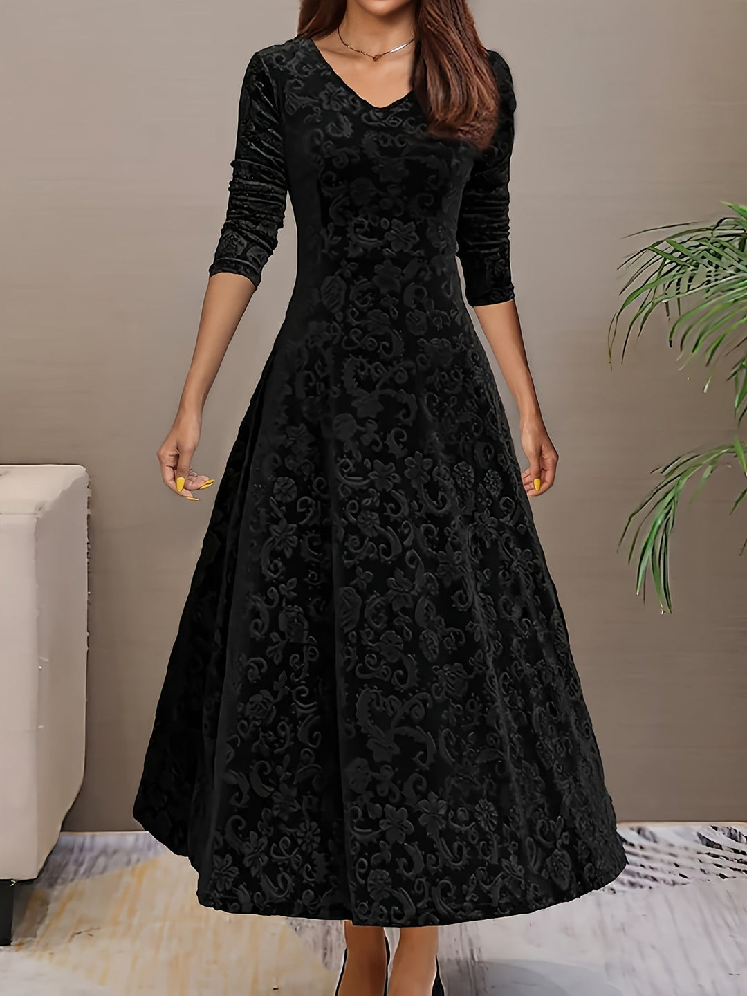Adeline | Elegante Midi-jurk met Lange Mouwen
