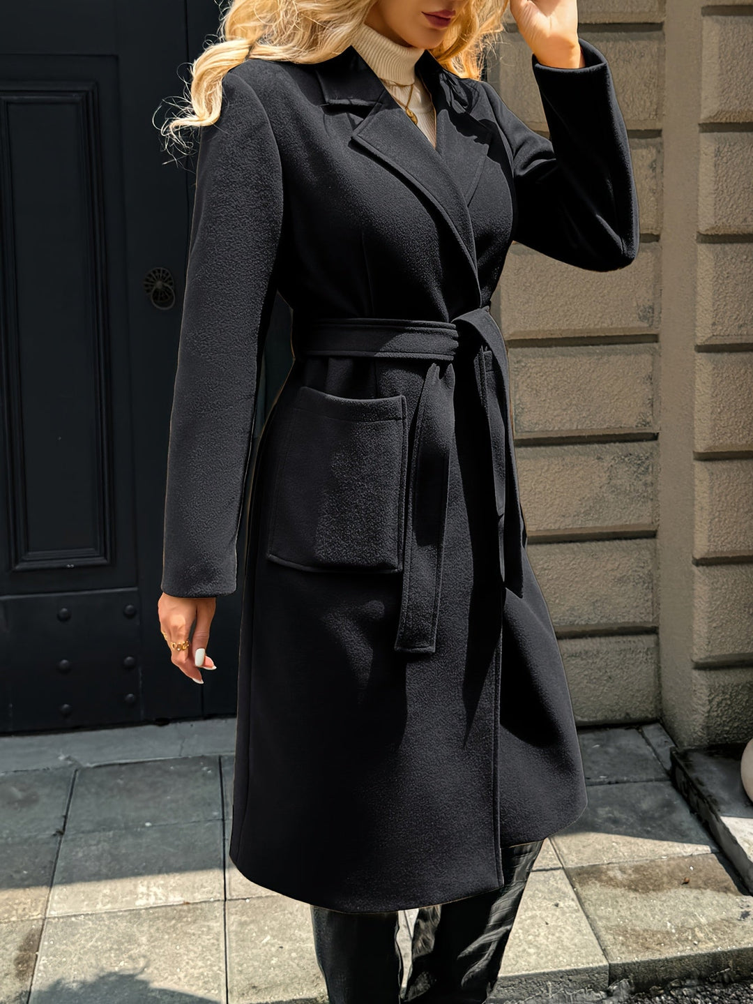 Evangeline | Op maat gemaakte lange jas met riem