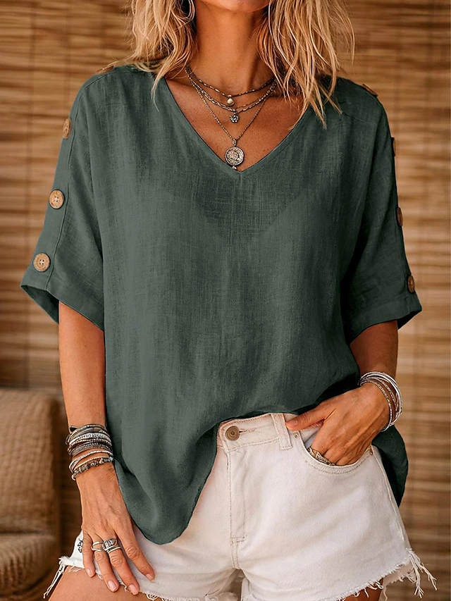 Rosanna | Ontspannen Blouse met Knopenmouwen