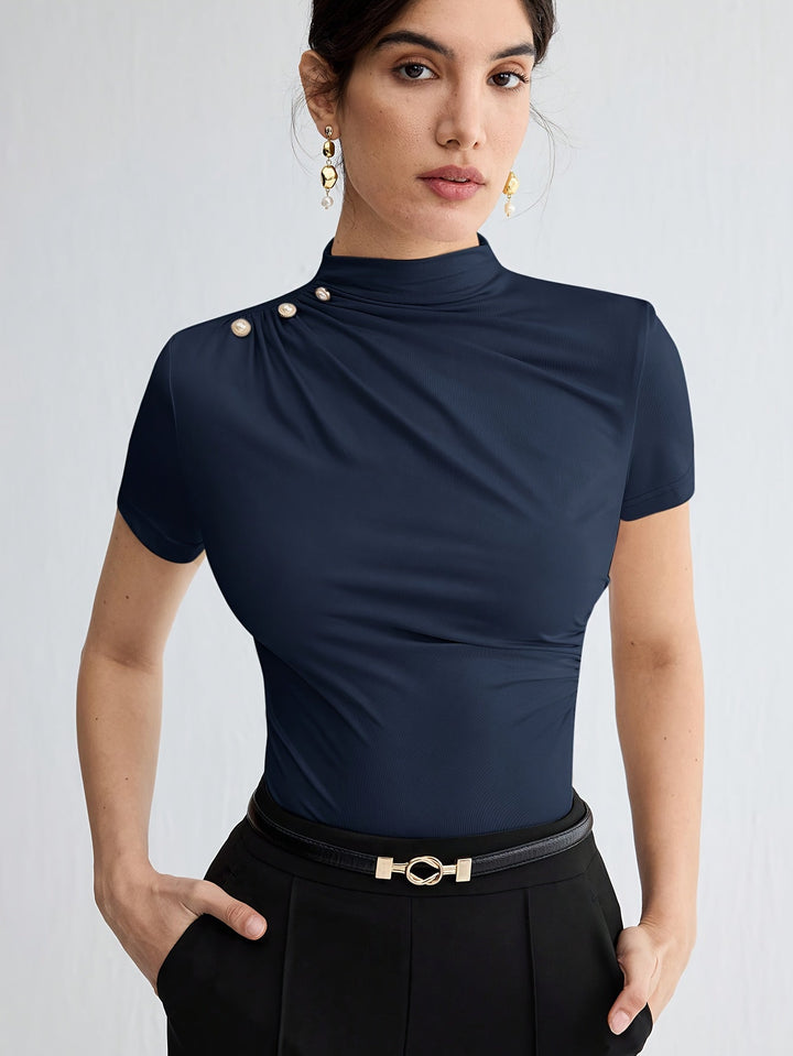 Sienna | Korte Mouw Top met Hoge Hals