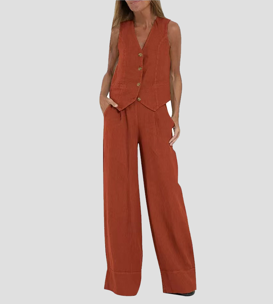 Lauren | Mouwloze V-Hals Vest &amp; Brede Pantalon Set