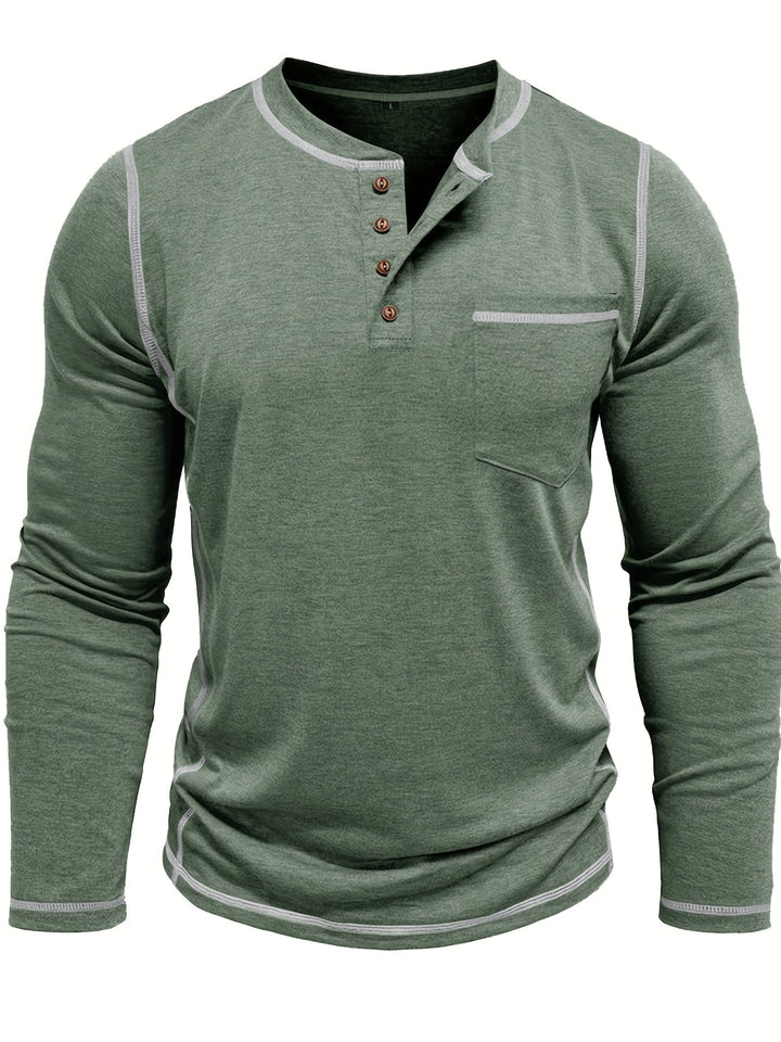 Reuben | Contrast-Stitch Lange Mouwen Henley