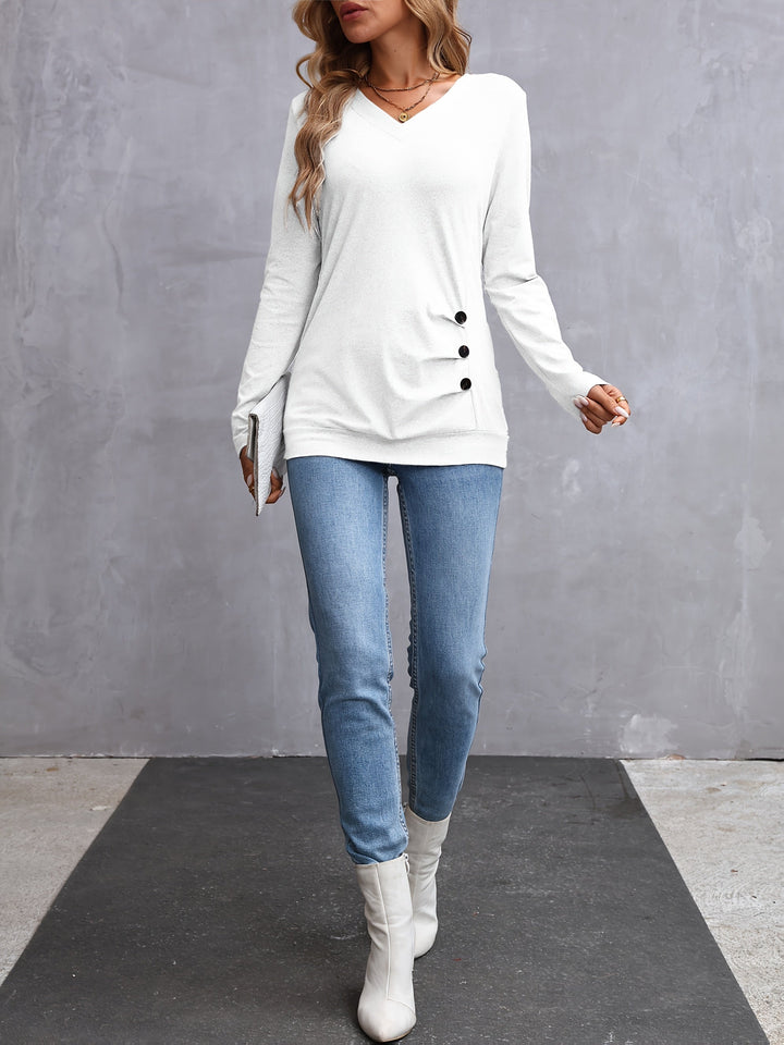 Kathryn | Zijknop V-Hals Lange Mouwen Top
