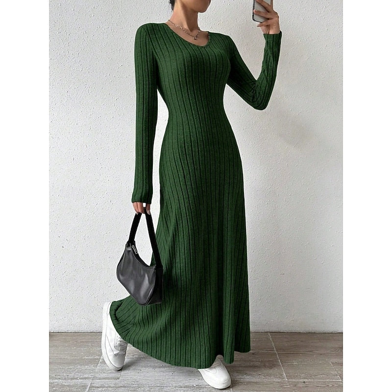 Willa | Geribbelde Maxi-jurk met Lange Mouwen