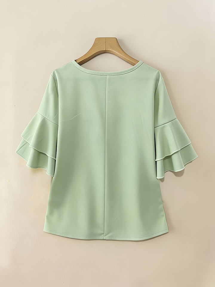 Karen | Blouse met Flared Mouwen en Plissé