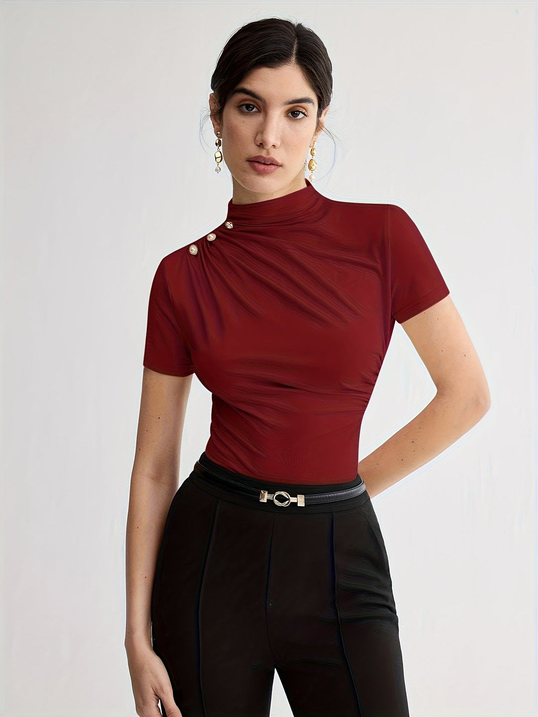 Sienna | Korte Mouw Top met Hoge Hals