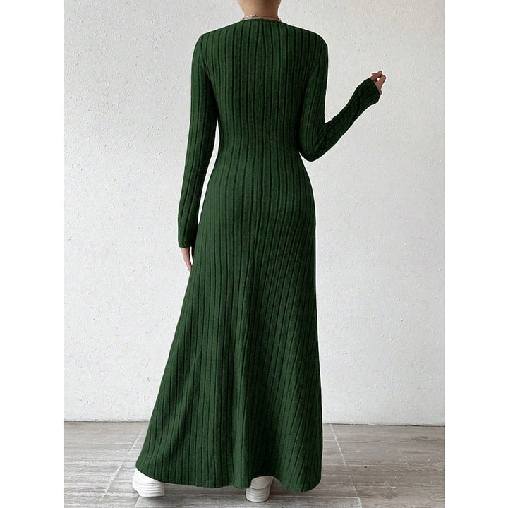 Willa | Geribbelde Maxi-jurk met Lange Mouwen