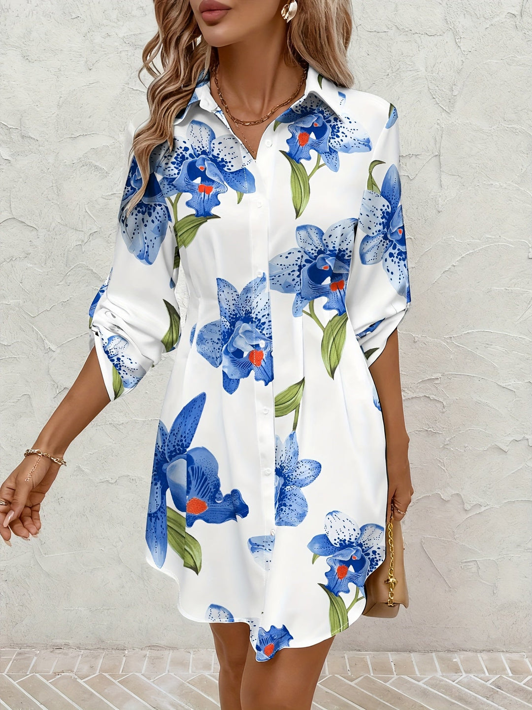 Josie | Bloemen Knop-Front Shirt Jurk