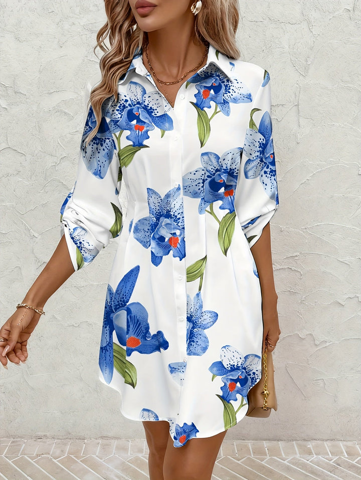 Josie | Bloemen Knop-Front Shirt Jurk