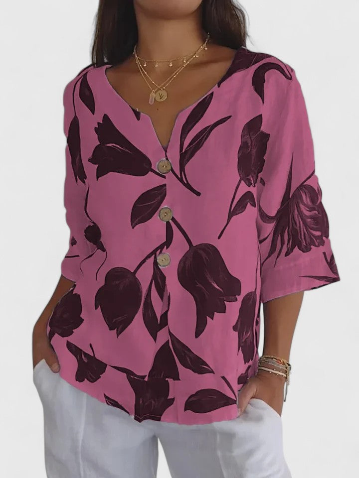 Fleur | Ontspannen Bloemen V-Hals Blouse
