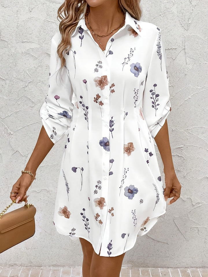 Josie | Bloemen Knop-Front Shirt Jurk