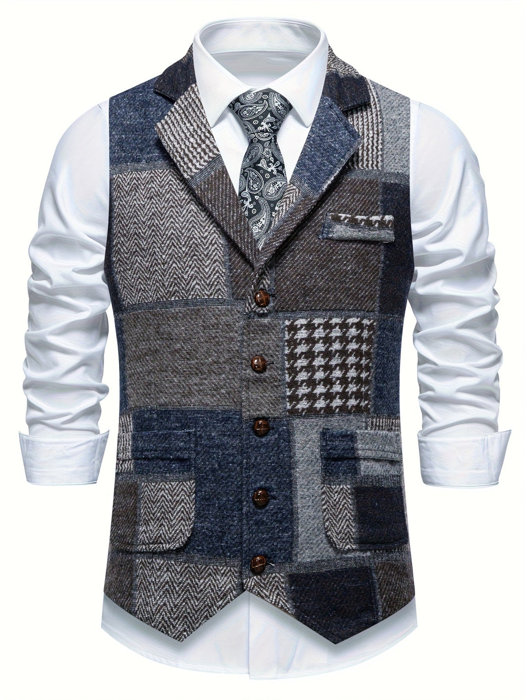 Trevor | Patchwork Vest met Visgraatpatroon