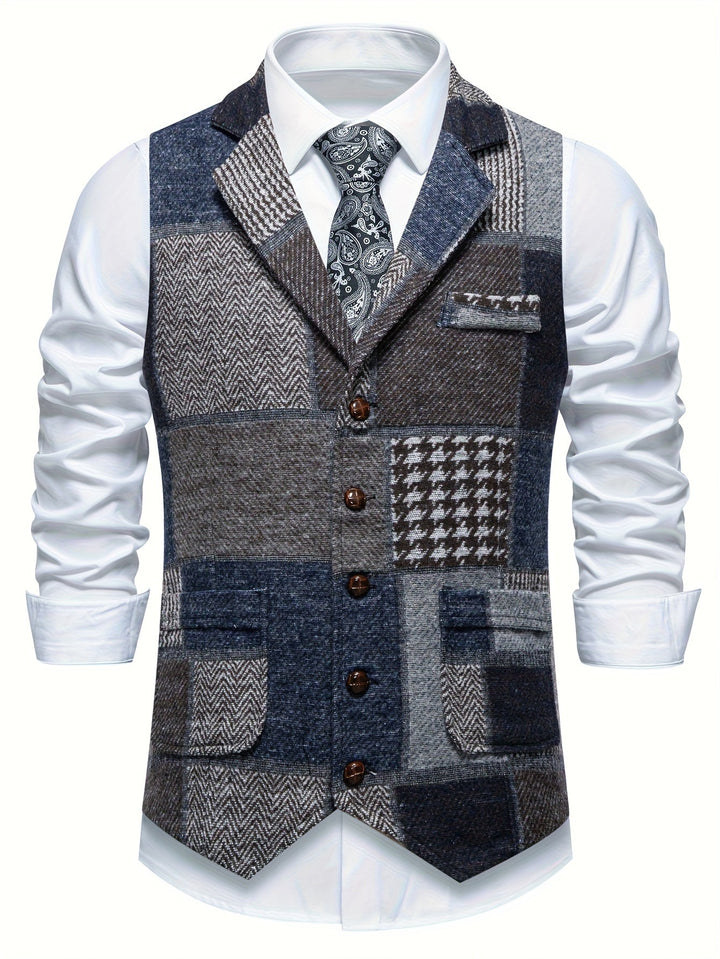 Trevor | Patchwork Vest met Visgraatpatroon