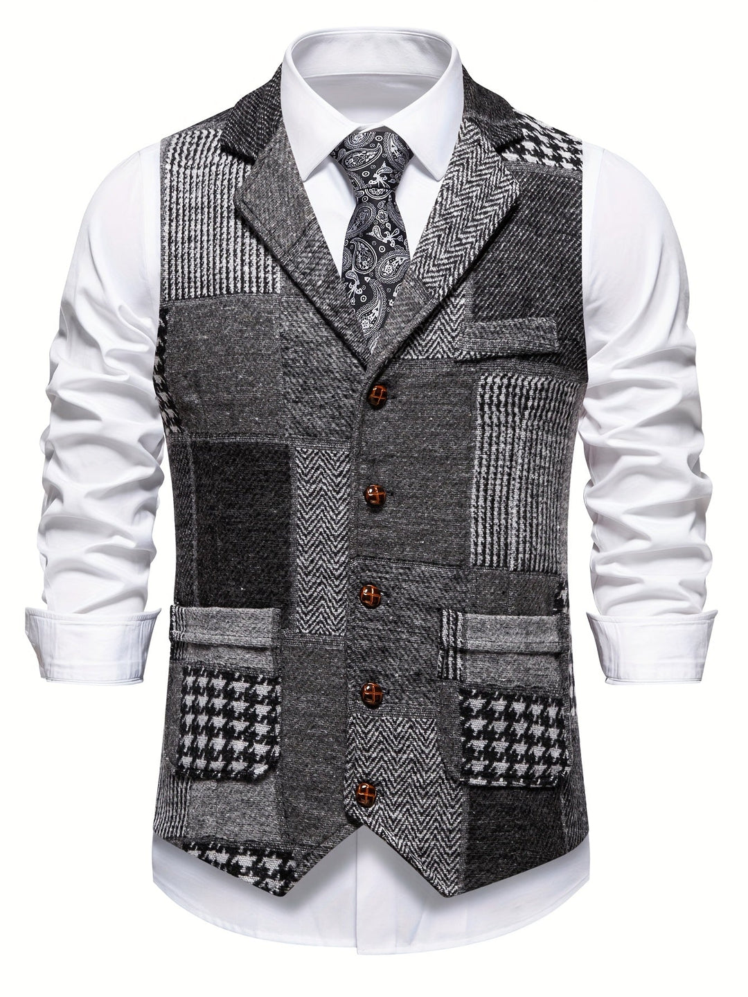 Trevor | Patchwork Vest met Visgraatpatroon