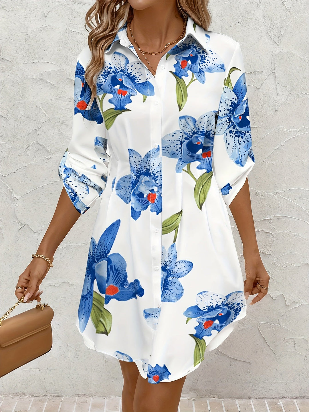 Josie | Bloemen Knop-Front Shirt Jurk