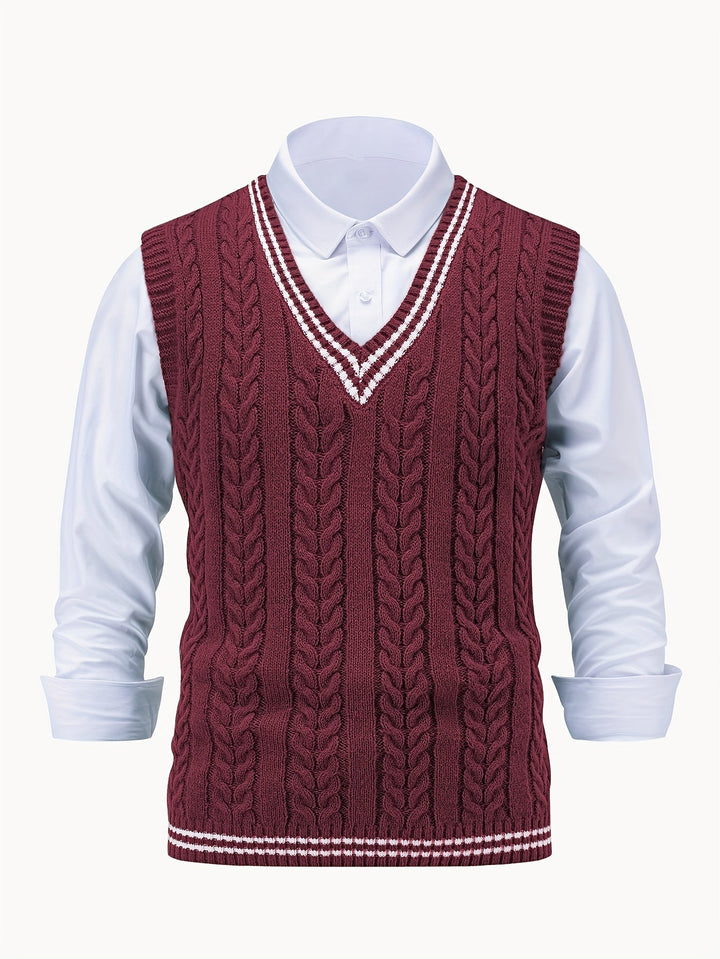 Gideon | Kabelgebreide V-Hals Sweater Vest