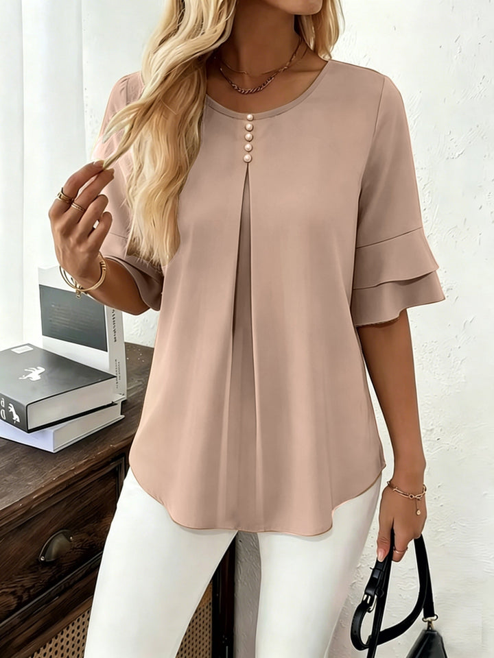 Karen | Blouse met Flared Mouwen en Plissé