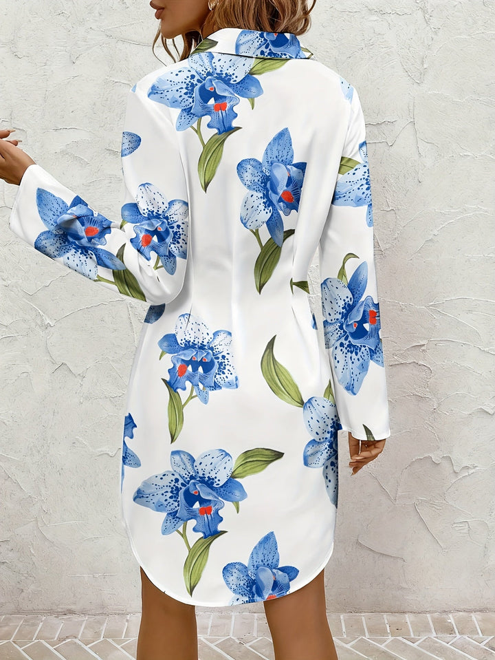 Josie | Bloemen Knop-Front Shirt Jurk