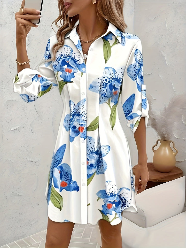Josie | Bloemen Knop-Front Shirt Jurk