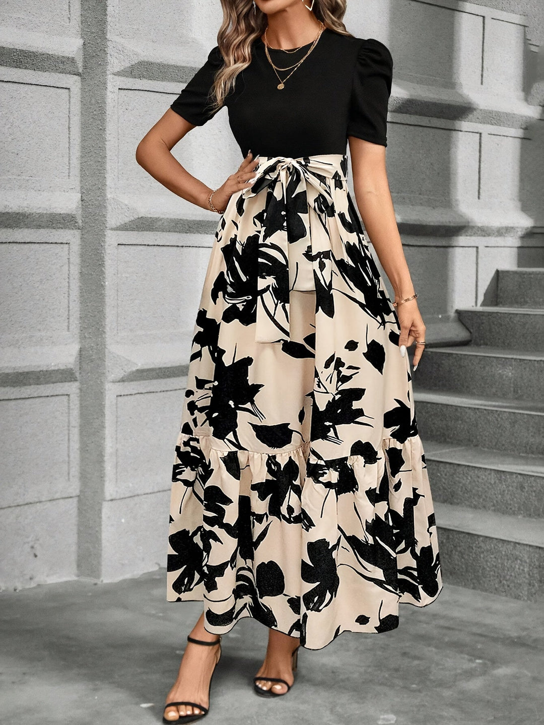Helena | Geprinte Tiered Maxi Jurk