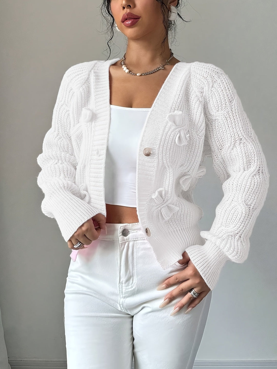 Juniper | Zachte Boogdetail Lange Mouwen Cardigan