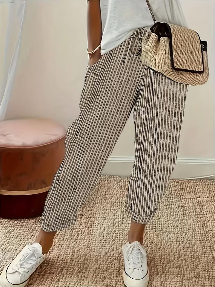 Marley | Gestreepte Casual Broek met Wijde Pijpen