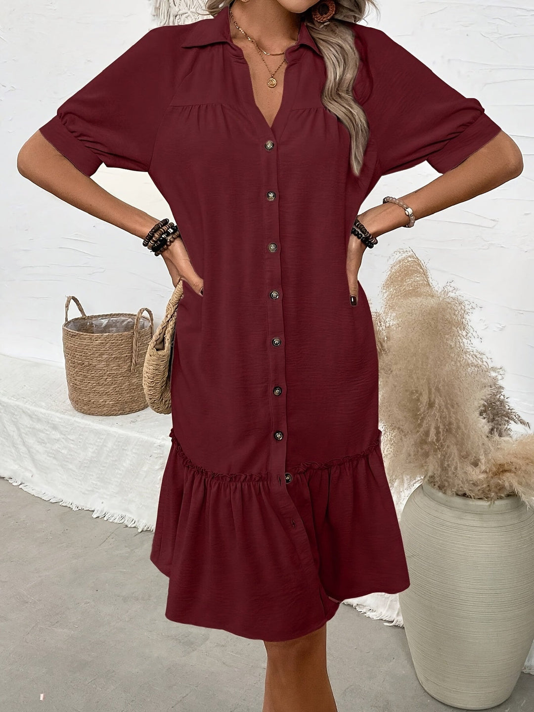 Maevelle | Knoploze Boho Midi Jurk
