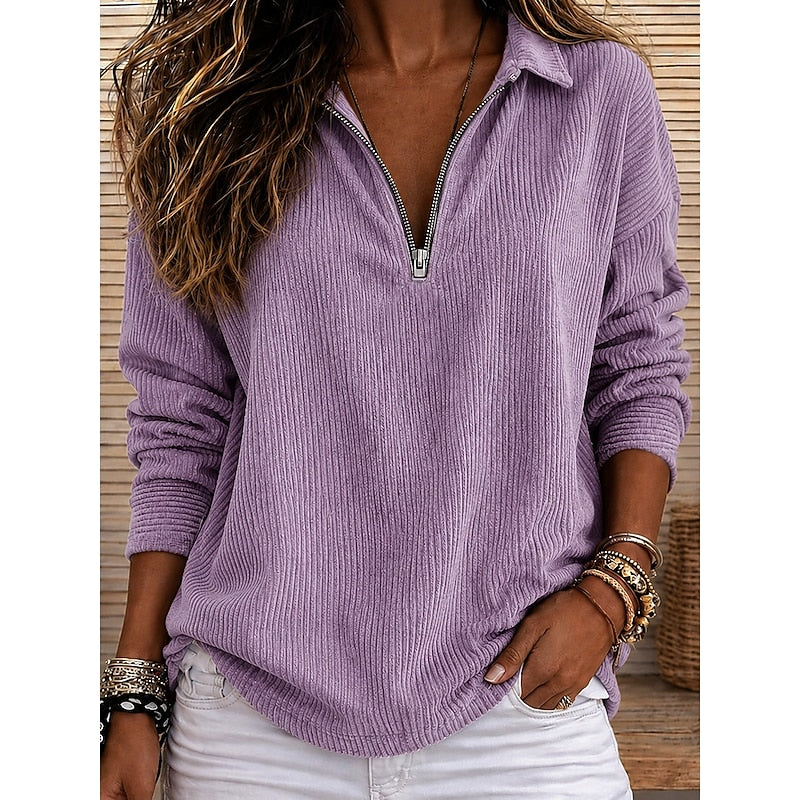 Genevra | Geribbelde Kwart-Zip Pullover Top