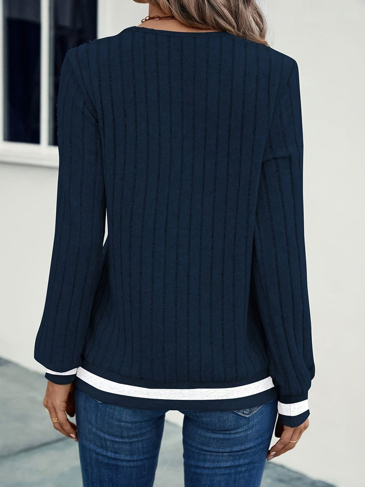 Talia | Color-Block Geribbelde Top met Lange Mouwen