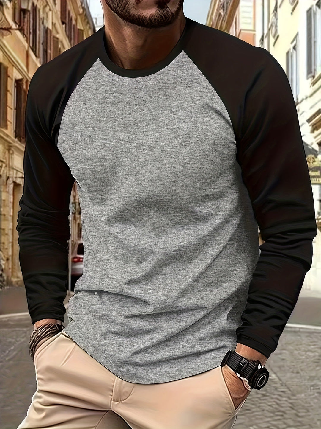 Trevor | Twee-Tone Raglan Lange Mouwen Top