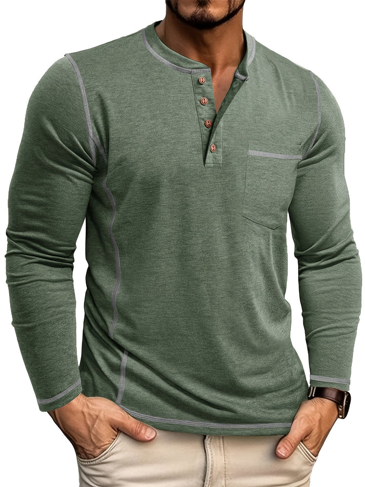Reuben | Contrast-Stitch Lange Mouwen Henley