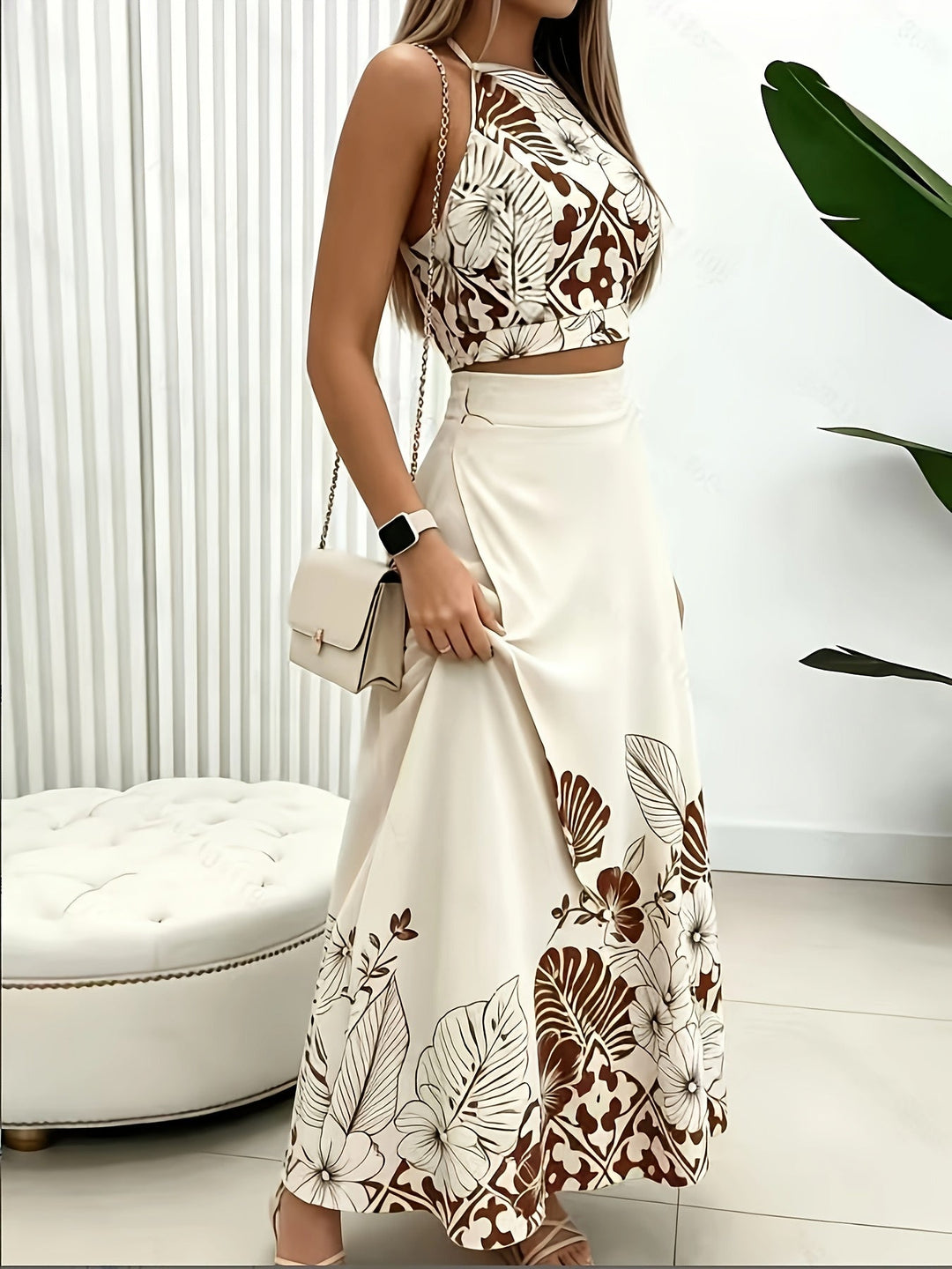 Maura | Tropisch Afdruk Twee-delige Rok Set