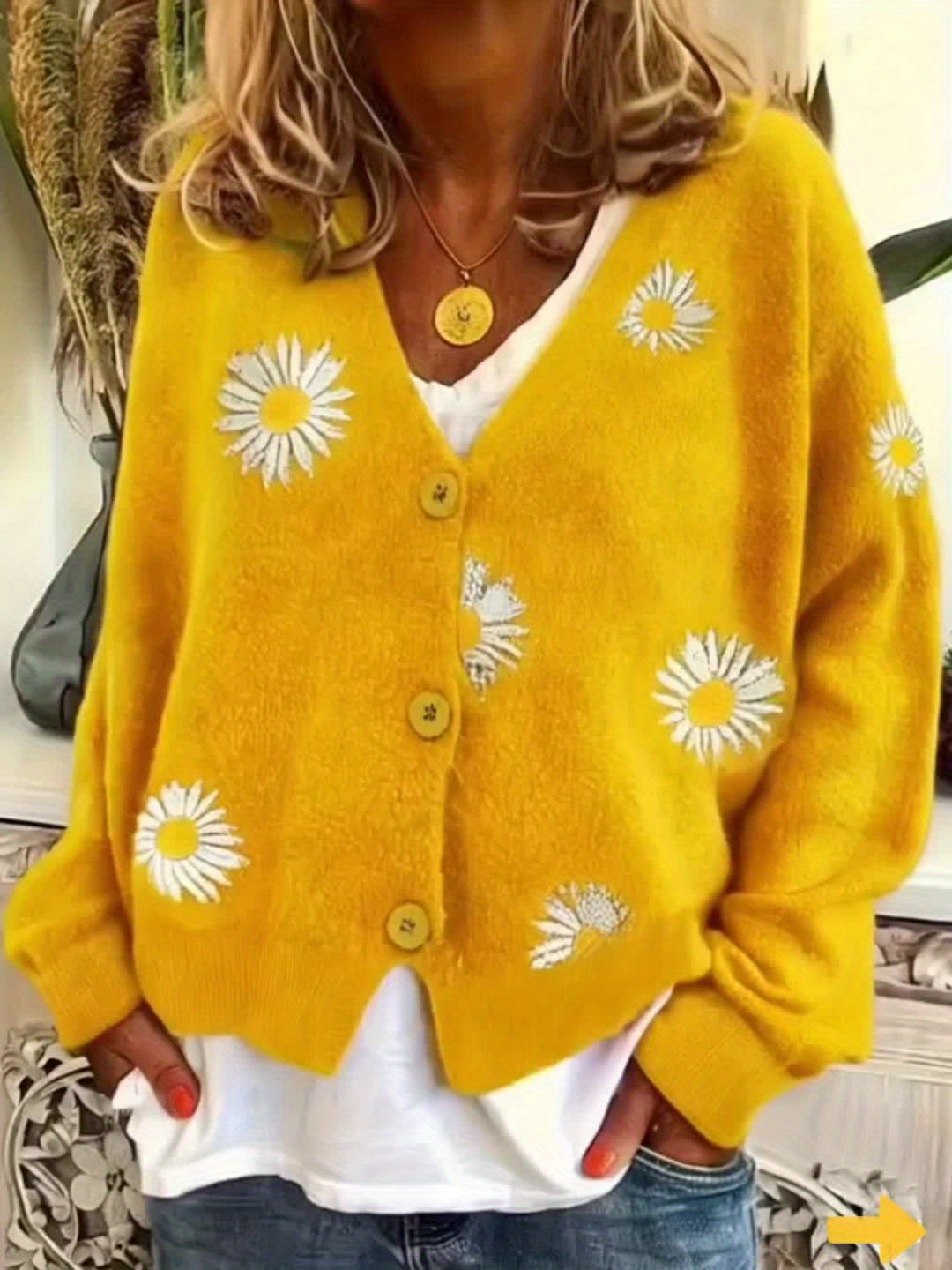 Maribel | Geborduurde Bloemen Knop-Front Cardigan