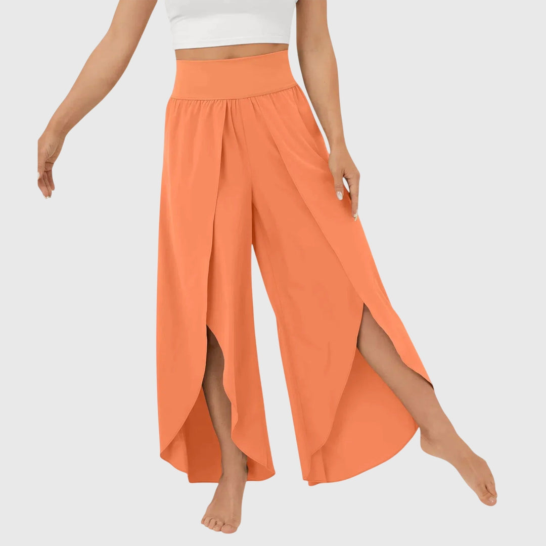 Delphina | Vloeiende Wijde-Pijpen Split Broek