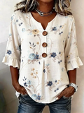 Vivian | Bloemen Gestreepte V-Hals Blouse