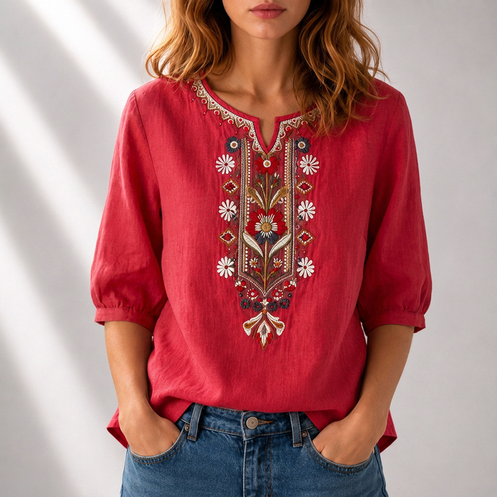 Lucia | Bloemige Geborduurde Blouse
