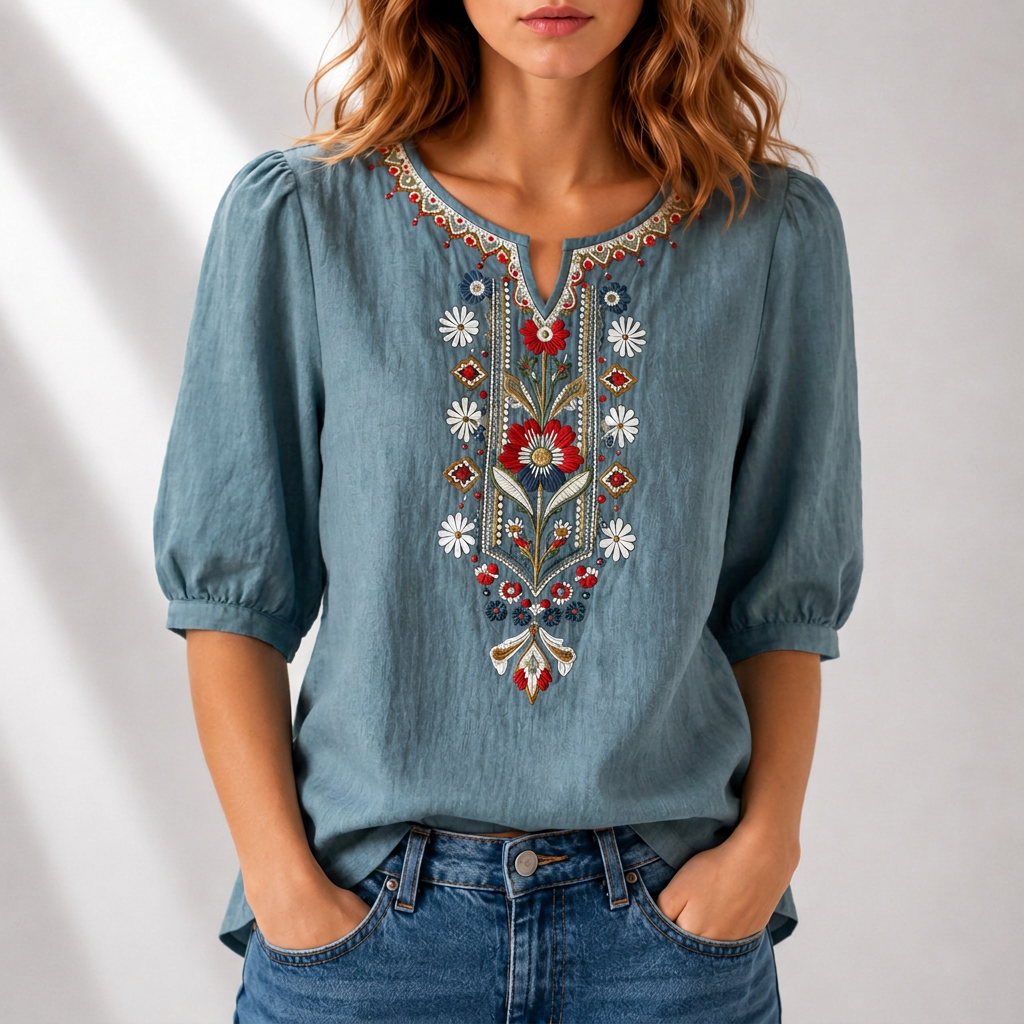 Lucia | Bloemige Geborduurde Blouse