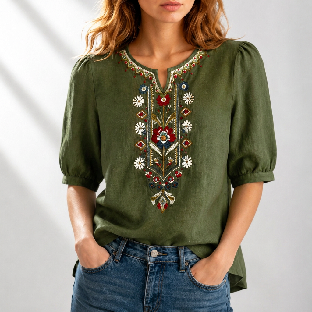 Lucia | Bloemige Geborduurde Blouse