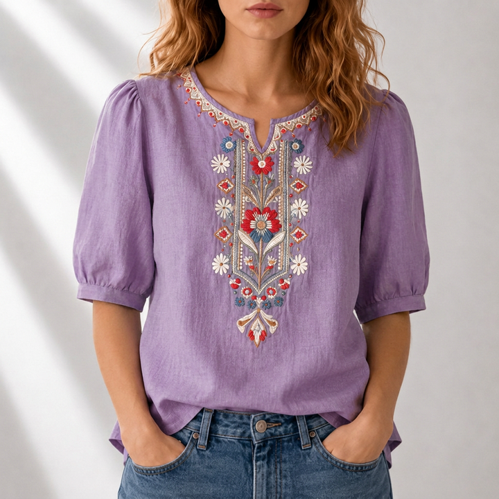 Lucia | Bloemige Geborduurde Blouse