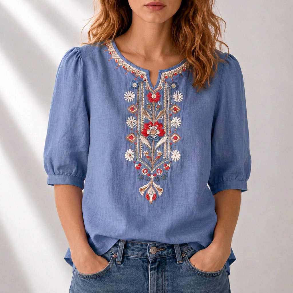 Lucia | Bloemige Geborduurde Blouse