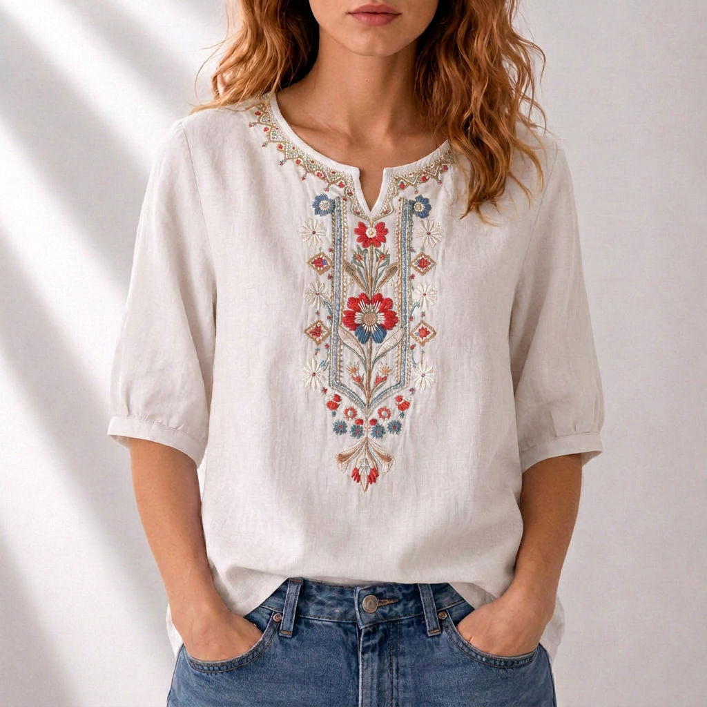 Lucia | Bloemige Geborduurde Blouse