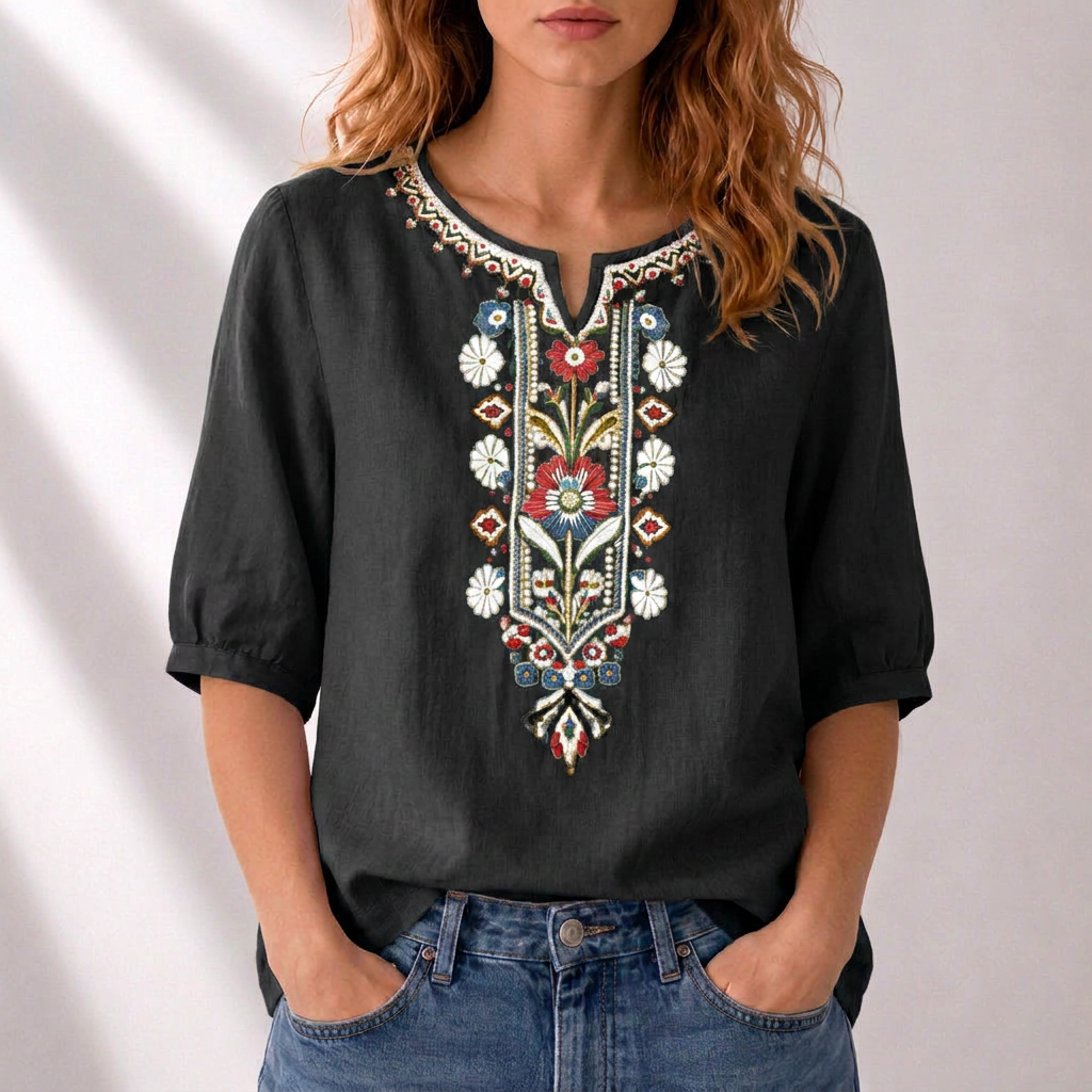 Lucia | Bloemige Geborduurde Blouse