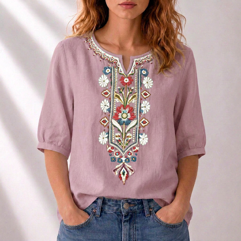 Lucia | Bloemige Geborduurde Blouse