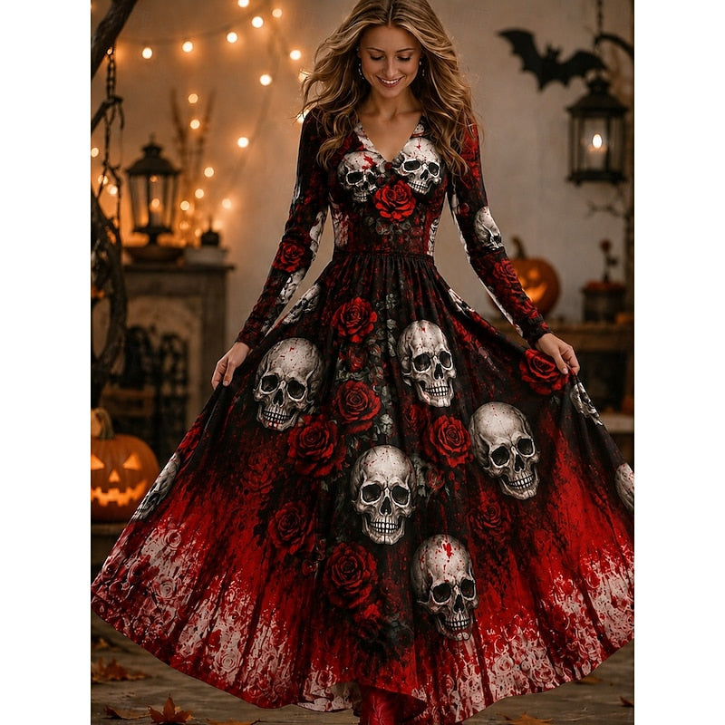 Seraphina | Halloween Skelet Print Maxi Jurk