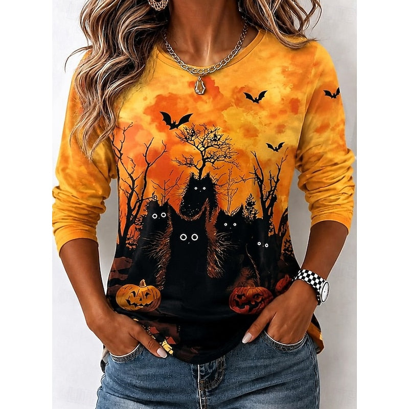 Herfst | Halloween Heks Grafisch Langsleeve T-shirt