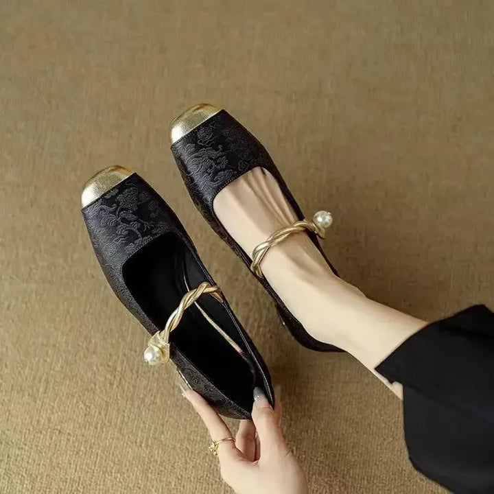 Camille | Vintage Vlecht Pearl Strap Schoenen