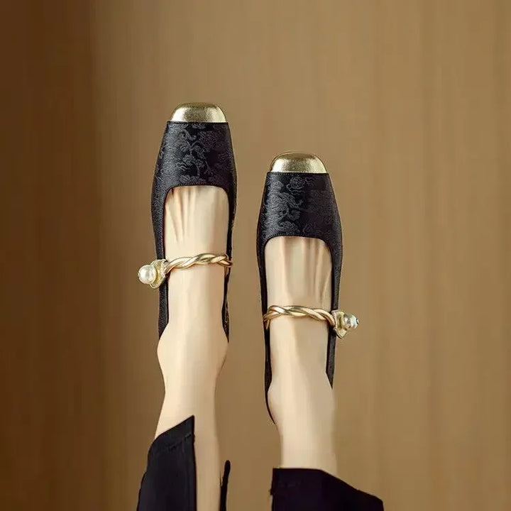 Camille | Vintage Vlecht Pearl Strap Schoenen